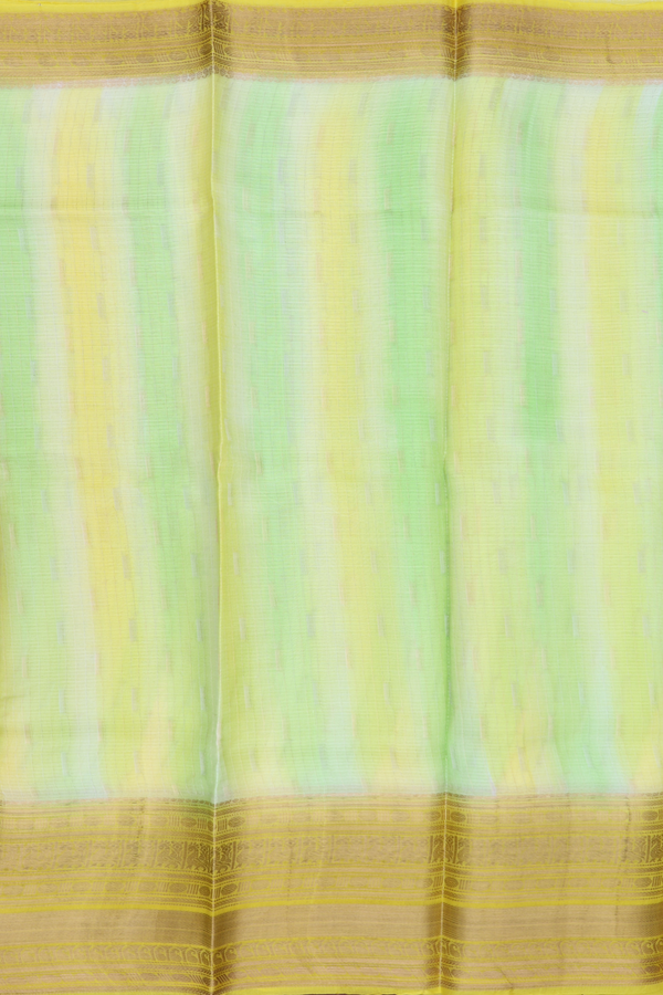 Kota Silk Saree In Green And Yellow With Stripes Design