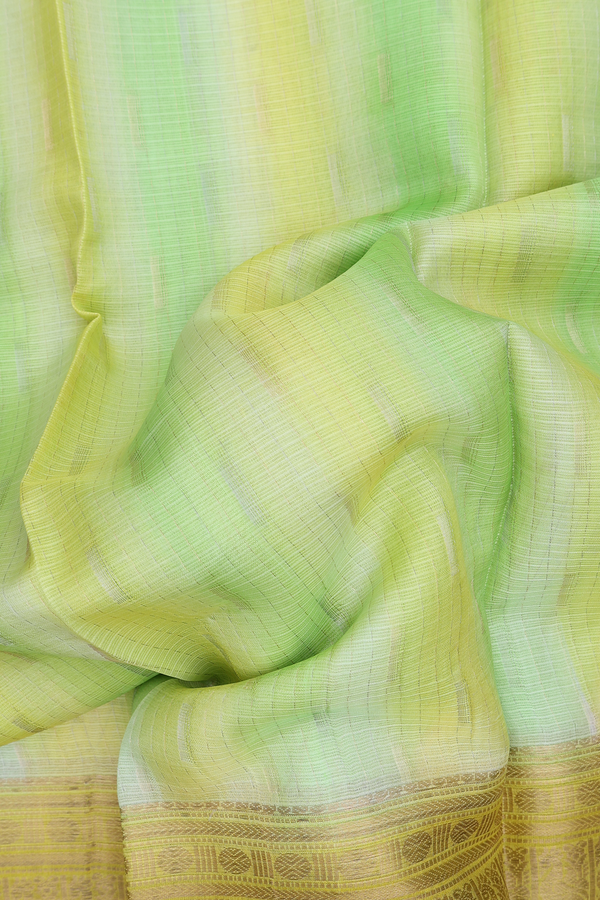 Kota Silk Saree In Green And Yellow With Stripes Design