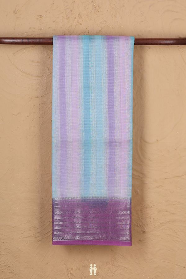 Kota Silk Saree In Purple And Blue With Stripes Design