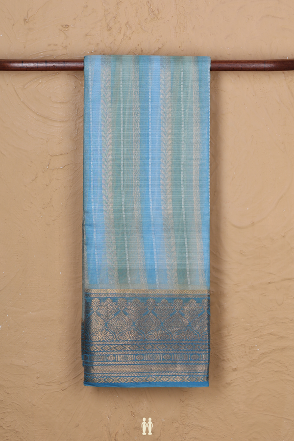 Kota Silk Saree In Blue And Green With Stripes Design