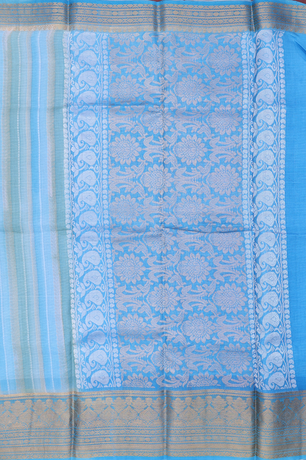 Kota Silk Saree In Blue And Green With Stripes Design