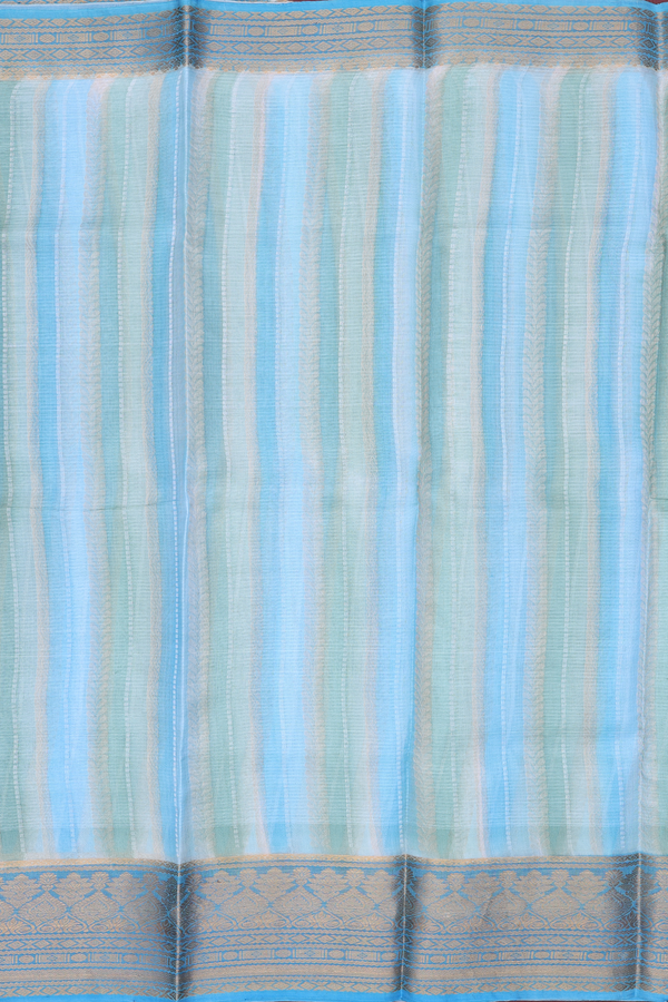 Kota Silk Saree In Blue And Green With Stripes Design