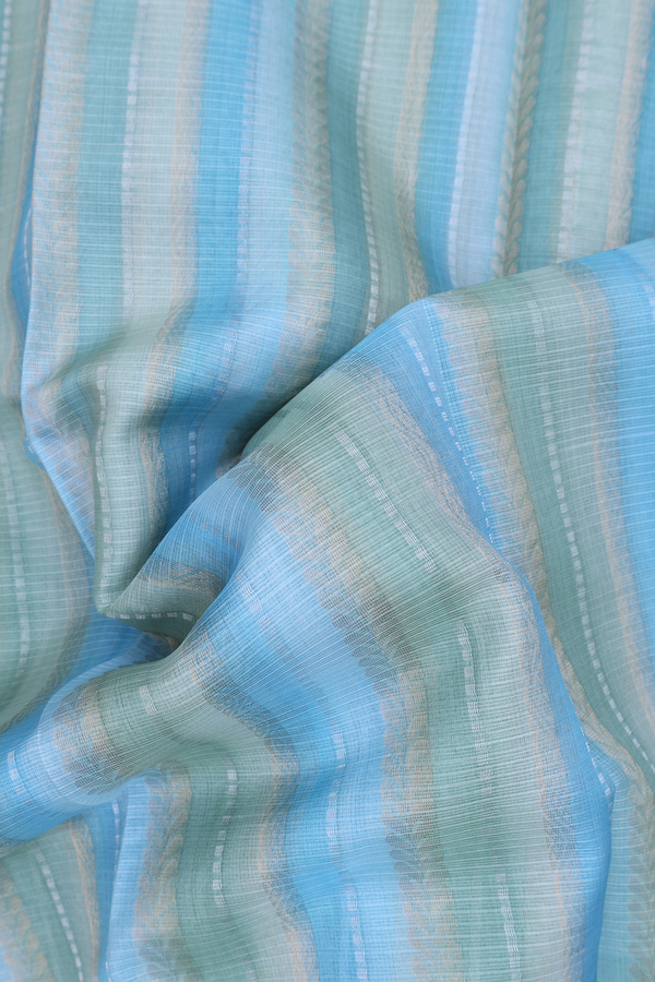 Kota Silk Saree In Blue And Green With Stripes Design