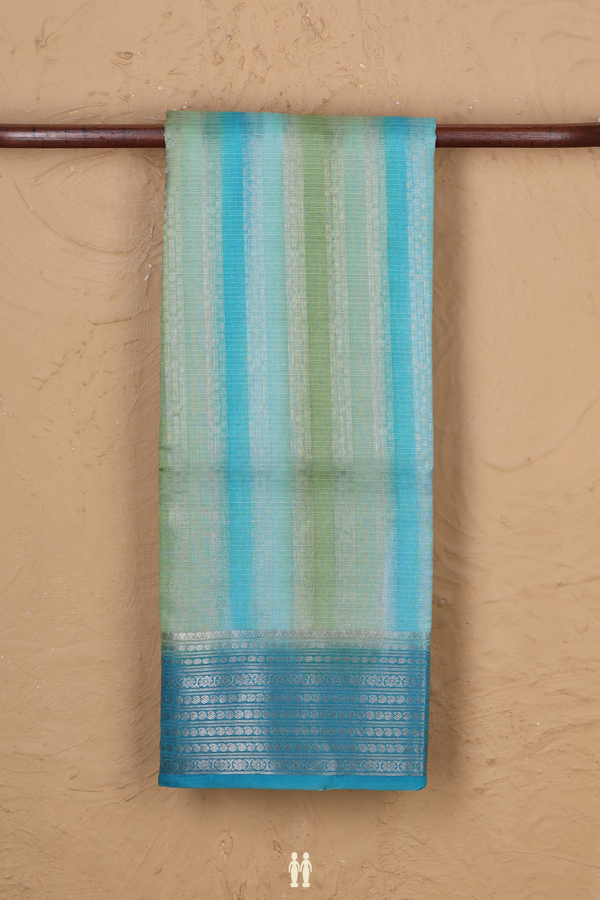 Kota Silk Saree In Blue And Green With Stripes Design