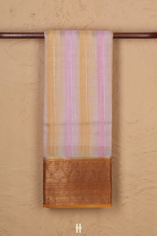 Kota Silk Saree In Pink And Orange With Stripes Design