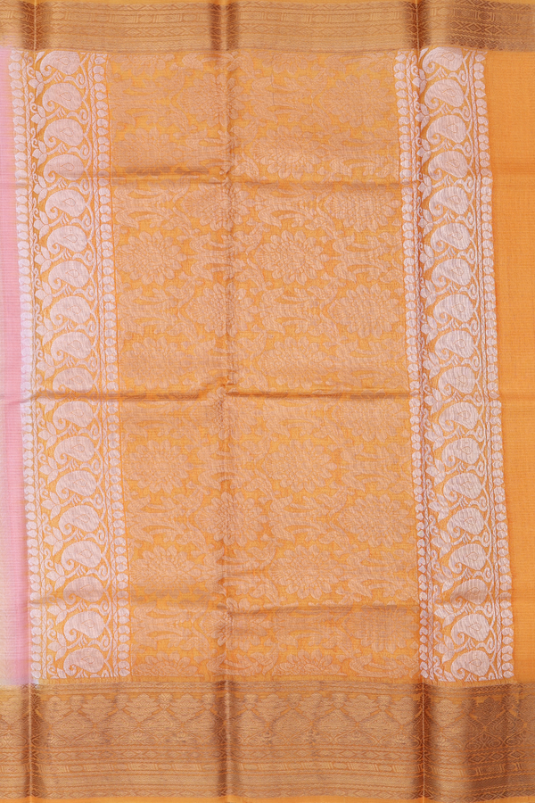 Kota Silk Saree In Pink And Orange With Stripes Design