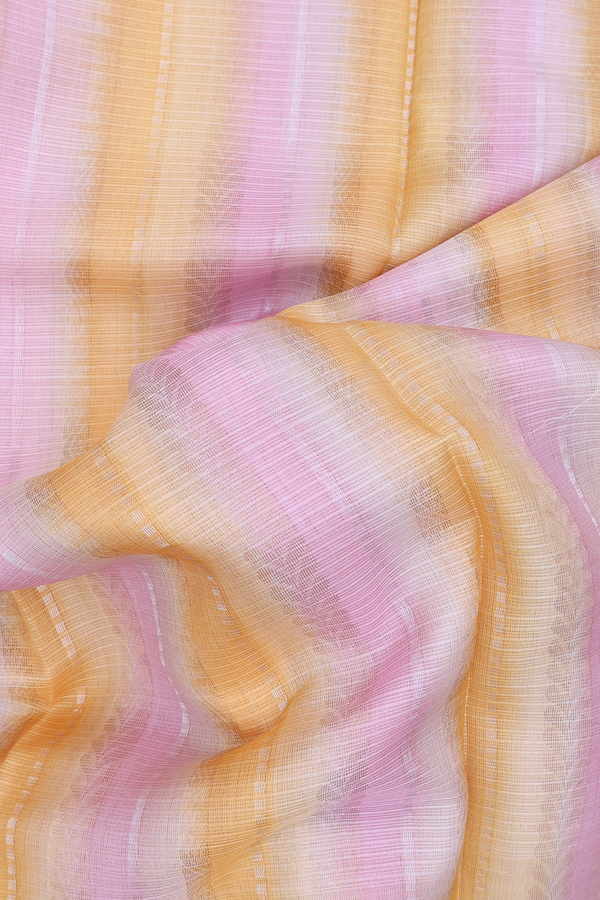 Kota Silk Saree In Pink And Orange With Stripes Design