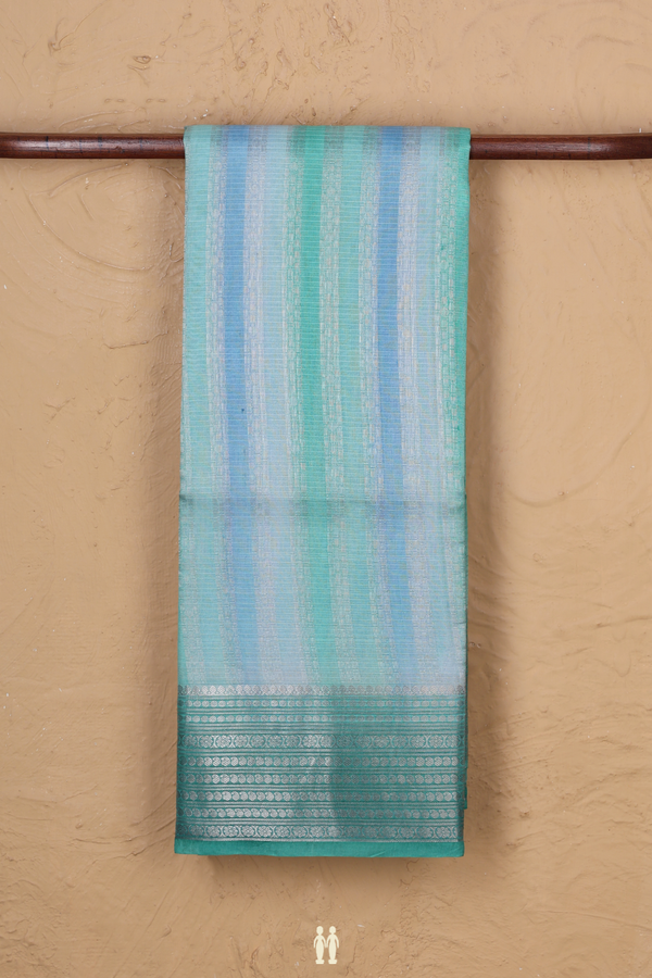Kota Silk Saree In Blue And Green With Stripes Design
