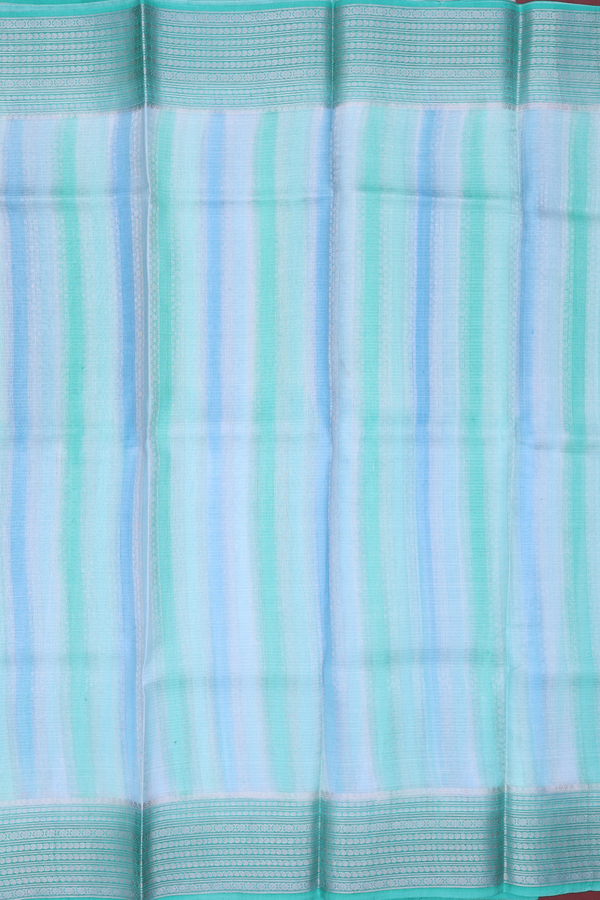 Kota Silk Saree In Blue And Green With Stripes Design