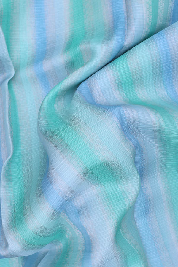 Kota Silk Saree In Blue And Green With Stripes Design