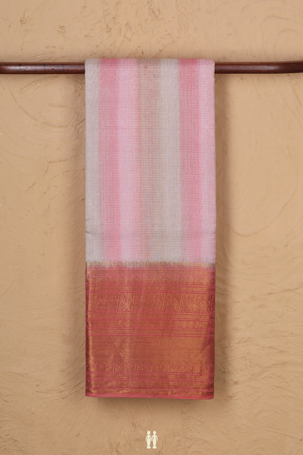 Kota Silk Saree In Pink And Cream With Stripes Design