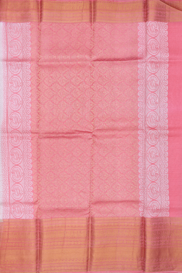 Kota Silk Saree In Pink And Cream With Stripes Design