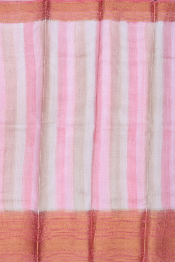 Kota Silk Saree In Pink And Cream With Stripes Design