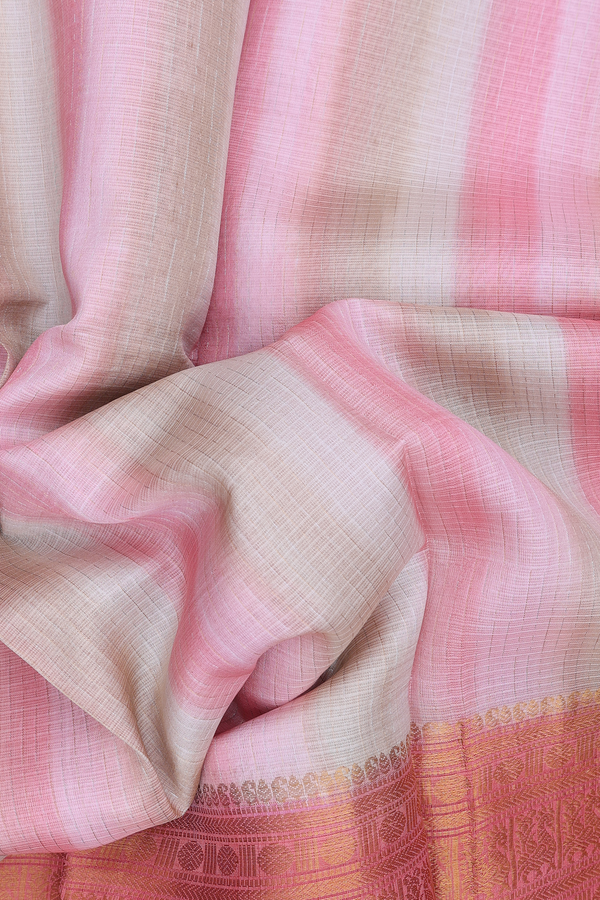 Kota Silk Saree In Pink And Cream With Stripes Design