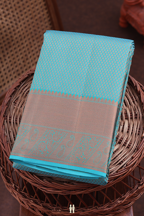 Kanchipuram Silk Saree In Tiffany Blue With Brocade Design