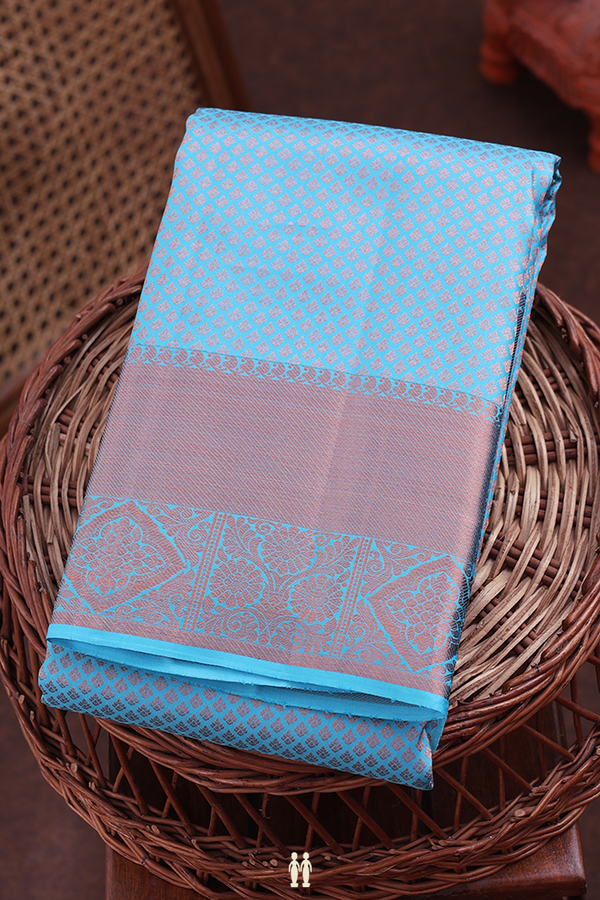 Kanchipuram Silk Saree In Sky Blue With Brocade Design