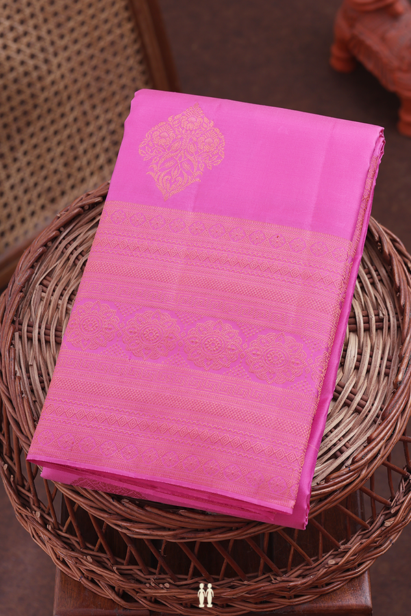 Kanchipuram Silk Saree In Pink With Floral Motifs