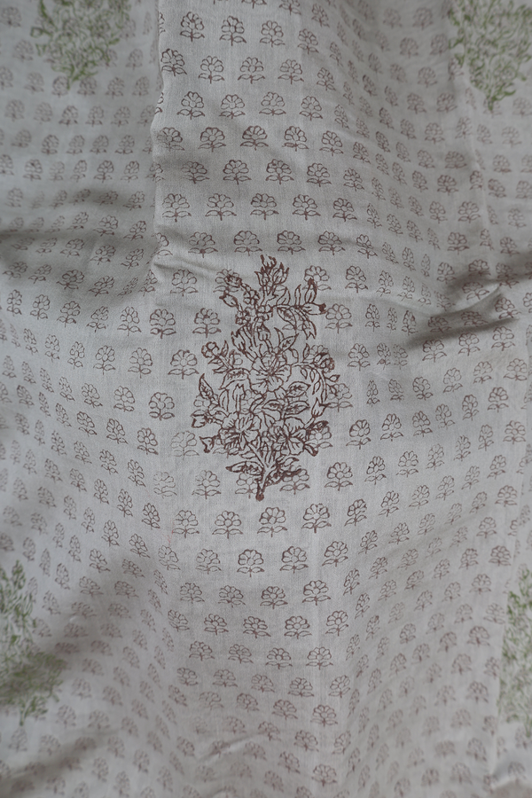 Chanderi Cotton Saree In Light Sage Green With Floral Design