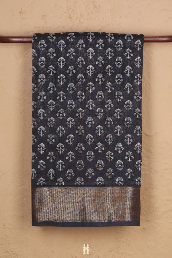 Chanderi Cotton Saree In Grey With Floral Design