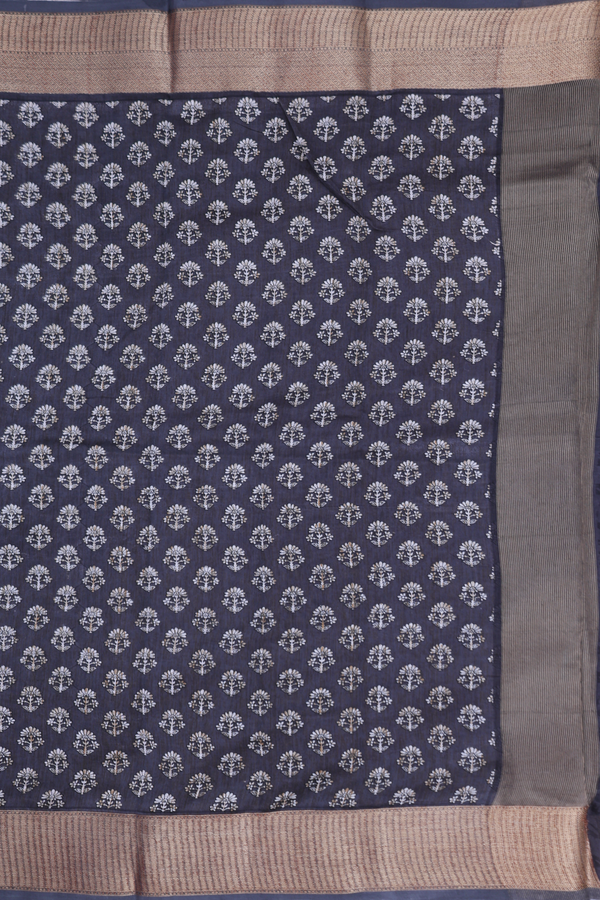 Chanderi Cotton Saree In Grey With Floral Design