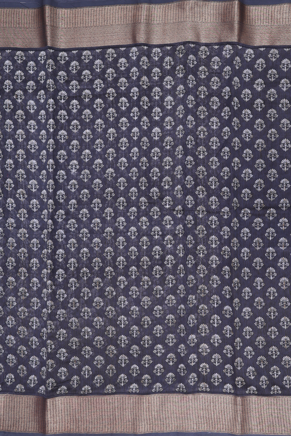 Chanderi Cotton Saree In Grey With Floral Design