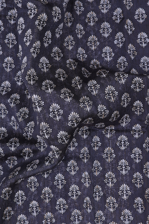Chanderi Cotton Saree In Grey With Floral Design