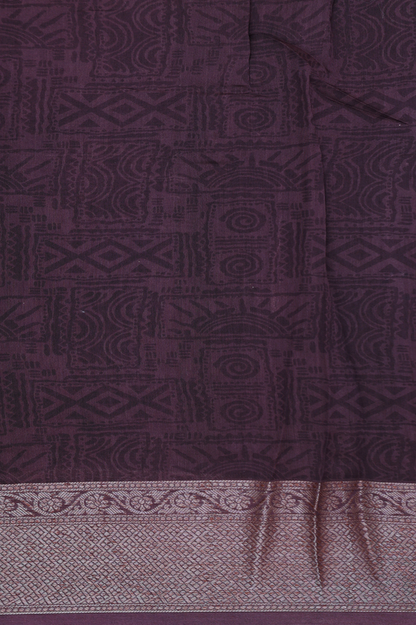 Chanderi Cotton Saree In Plum Brown With Peacock Design