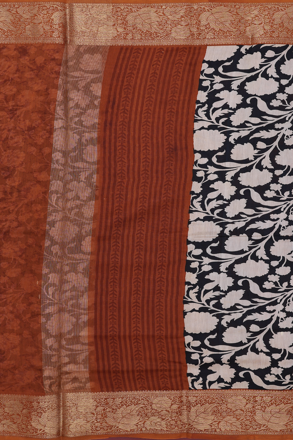 Chanderi Cotton Saree In Black With Floral Design