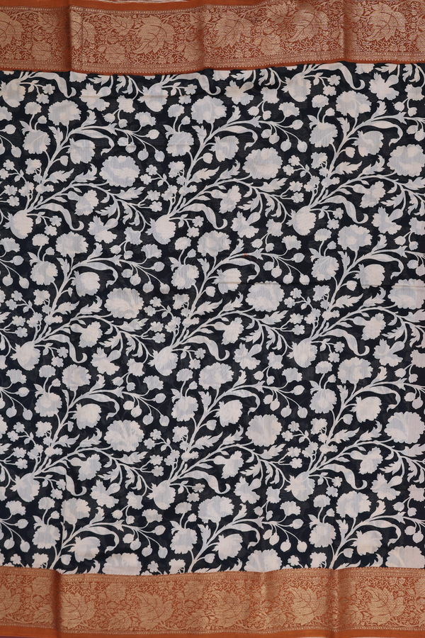 Chanderi Cotton Saree In Black With Floral Design