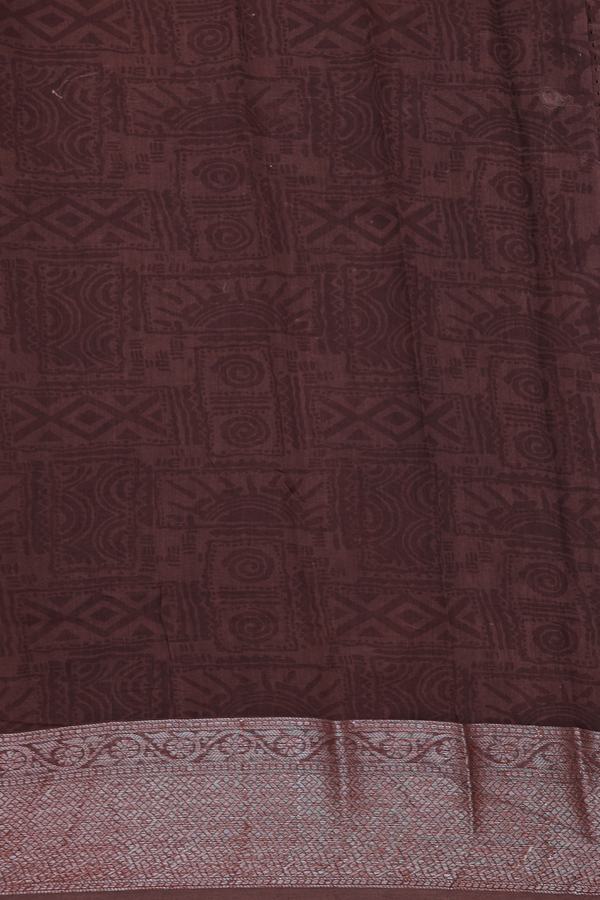 Chanderi Cotton Saree In Brown With Peacock Design