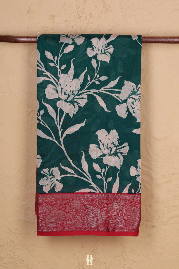 Chanderi Cotton Saree In Green With Floral Design