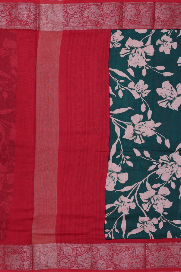 Chanderi Cotton Saree In Green With Floral Design