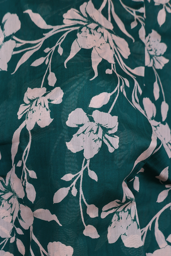 Chanderi Cotton Saree In Green With Floral Design
