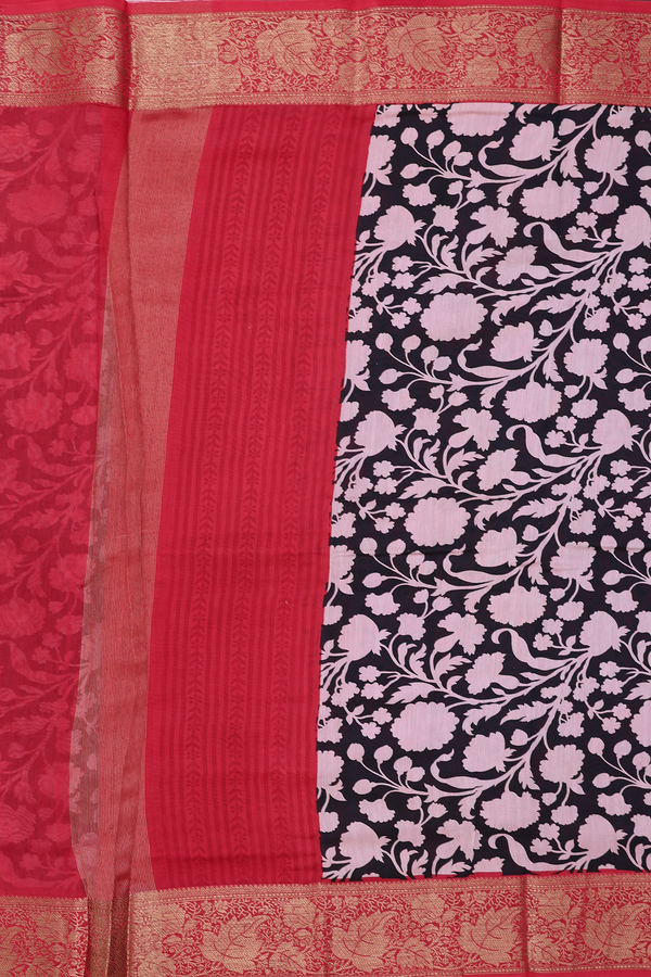 Chanderi Cotton Saree In Black With Floral Design
