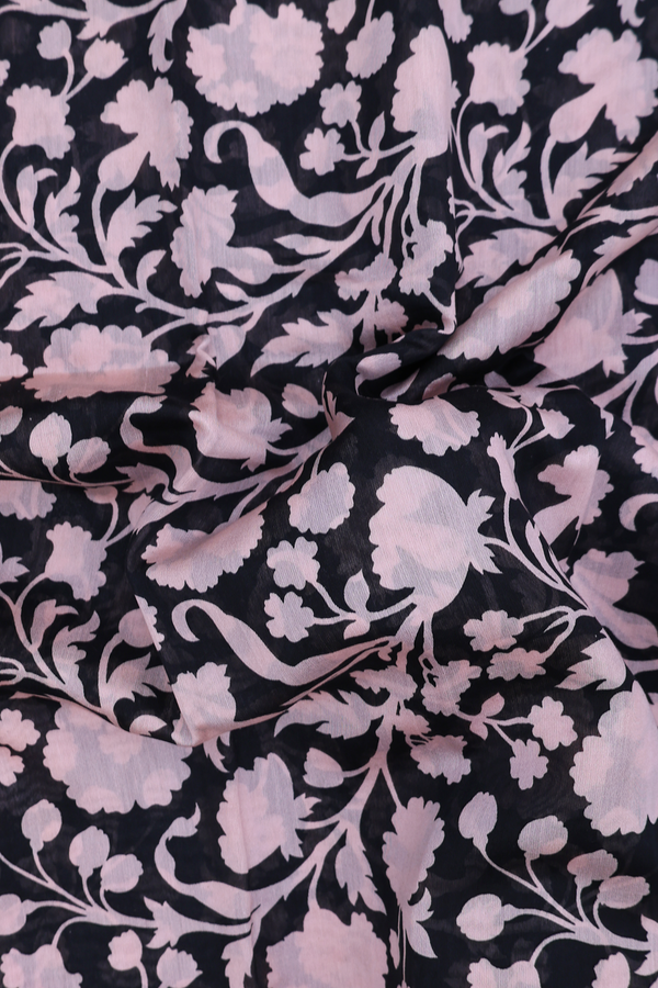 Chanderi Cotton Saree In Black With Floral Design