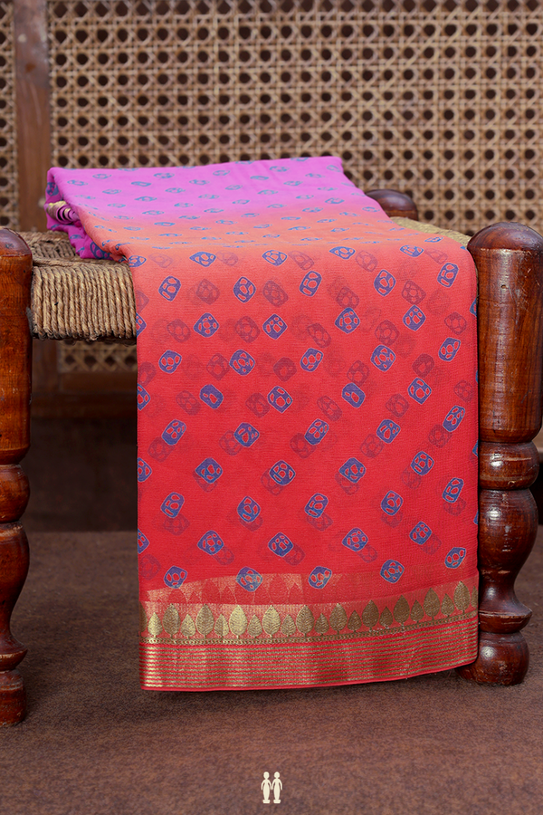Chiffon Saree In TriColor With Diamond Buttas