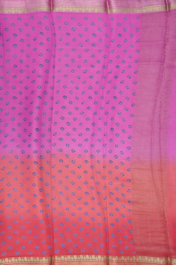 Chiffon Saree In TriColor With Diamond Buttas