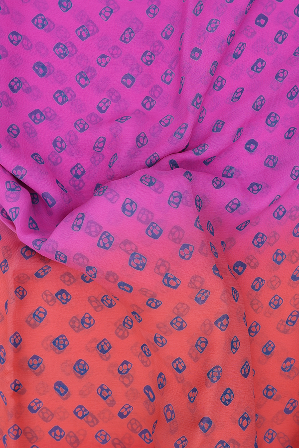 Chiffon Saree In TriColor With Diamond Buttas