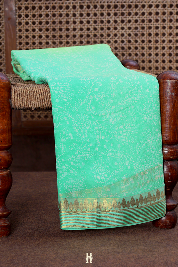 Chiffon Saree In Green With Floral Design