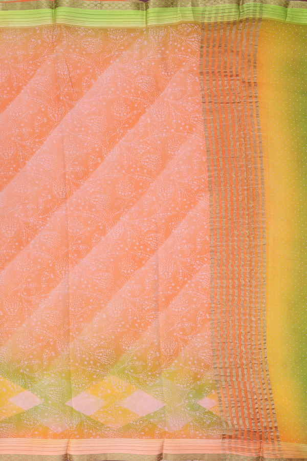 Chiffon Saree In Orange With Diamond Design