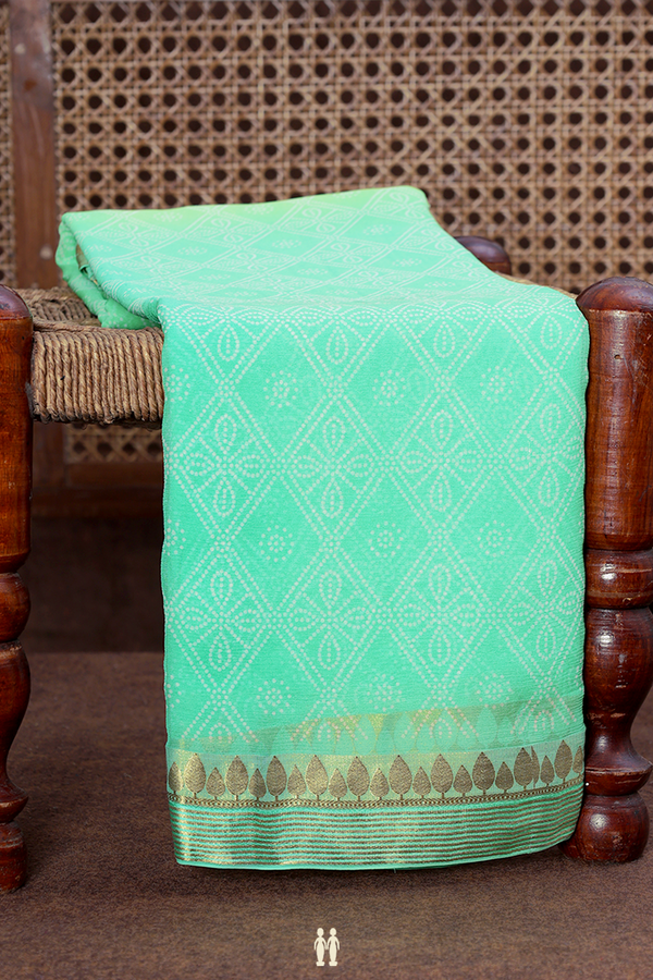 Chiffon Saree In Shades Of Green With Diamond Design