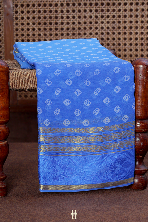 Chiffon Saree In Cornflower Blue With Diamond Buttas