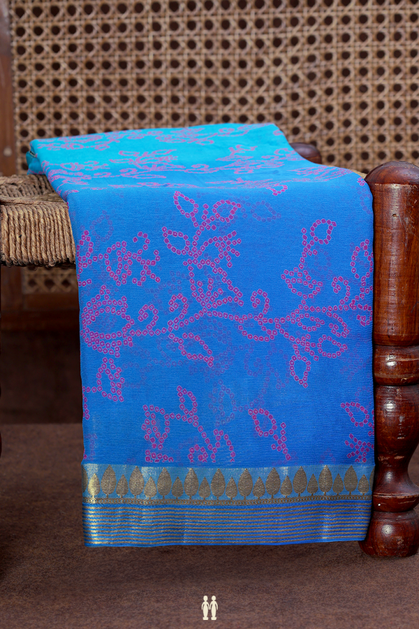 Chiffon Saree In Shades Of Blue With Floral Design