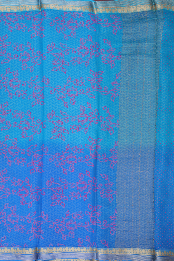 Chiffon Saree In Shades Of Blue With Floral Design