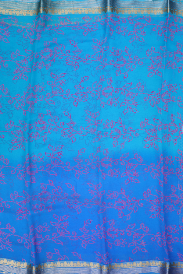 Chiffon Saree In Shades Of Blue With Floral Design