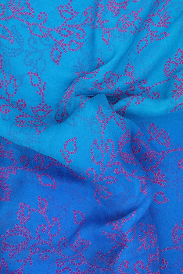 Chiffon Saree In Shades Of Blue With Floral Design