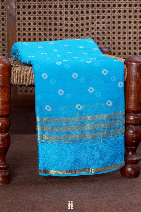 Chiffon Saree In Cerulean Blue With Diamond Buttas