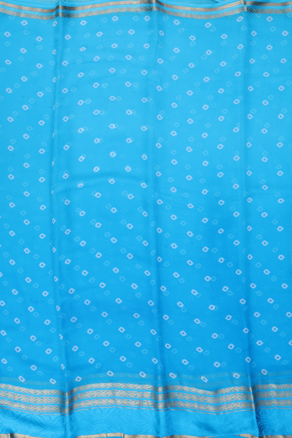 Chiffon Saree In Cerulean Blue With Diamond Buttas