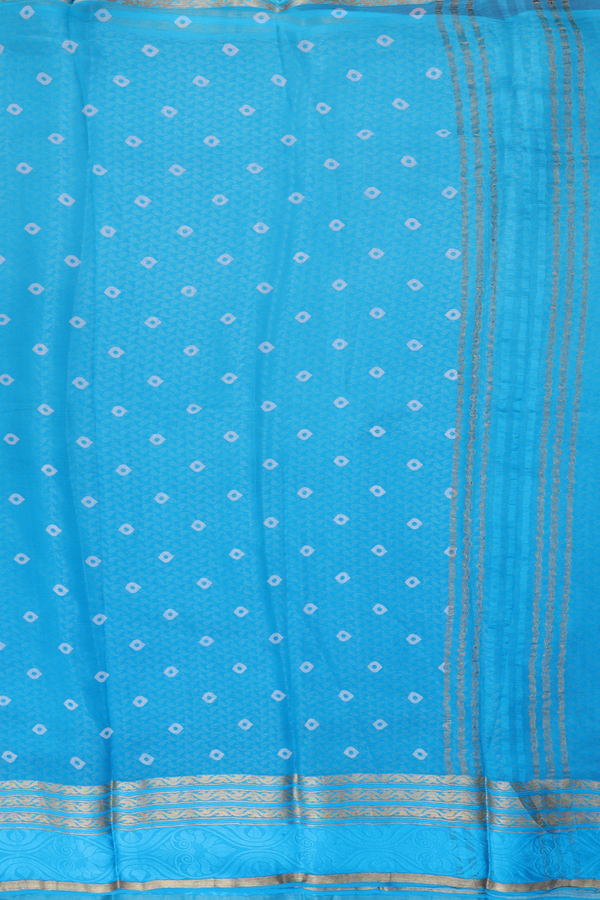 Chiffon Saree In Cerulean Blue With Diamond Buttas