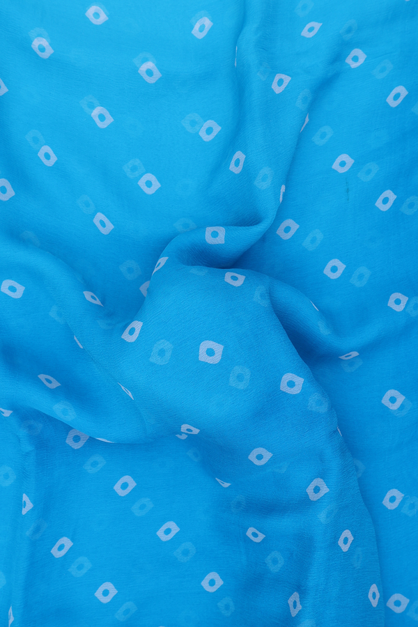 Chiffon Saree In Cerulean Blue With Diamond Buttas